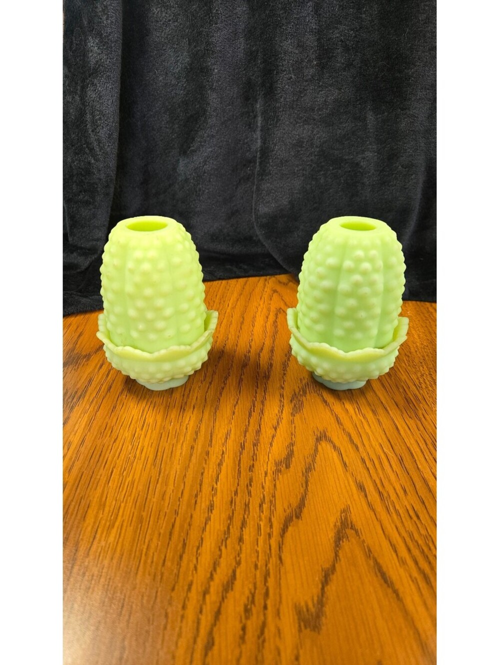 pair of Fairy Lamps Fenton lime sherbet uranium Glass